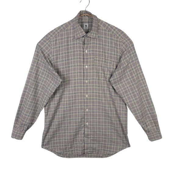Lorenzini Italy Men's L Green Red Blue Check Long Sleeve Button Down Shirt - Picture 2 of 10